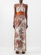 Johanna Ortiz - Una Concha En El Mar Shell-print Cotton Maxi Dress - Womens - Brown Multi