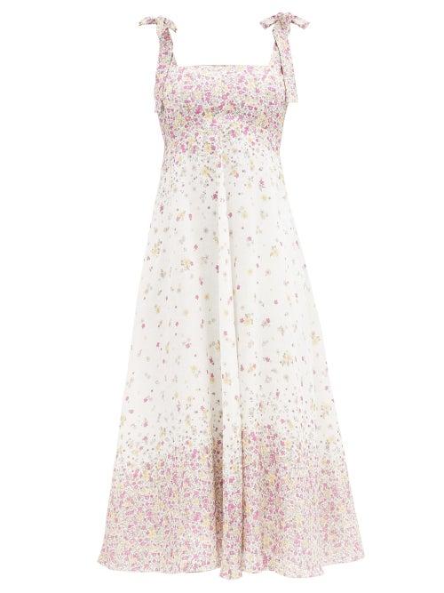 Matchesfashion.com Zimmermann - Carnaby Floral-print Linen Midi Dress - Womens - Purple Print