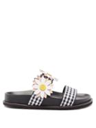 Matchesfashion.com Fabrizio Viti - Ingrid Floral-appliqu Gingham And Leather Slides - Womens - Black Multi