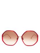 Matchesfashion.com Linda Farrow - Oversized Hexagonal Frame Sunglasses - Womens - Dark Red