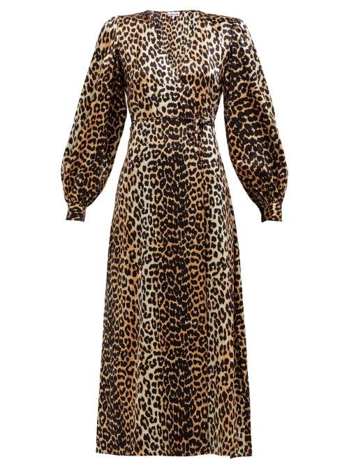 Matchesfashion.com Ganni - Leopard Print Satin Wrap Dress - Womens - Leopard