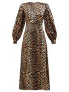 Matchesfashion.com Ganni - Leopard Print Satin Wrap Dress - Womens - Leopard