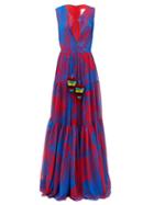 Matchesfashion.com Halpern - Pompom-tie Floral-print Crepe Maxi Dress - Womens - Blue Print