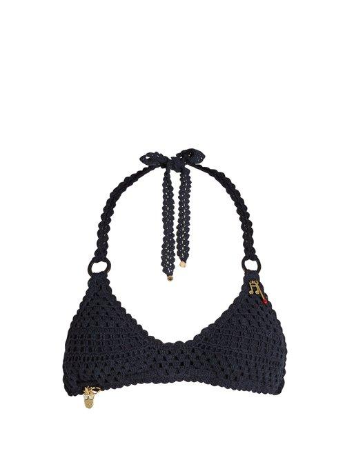 Matchesfashion.com Stella Mccartney - Crochet Halterneck Bikini - Womens - Navy