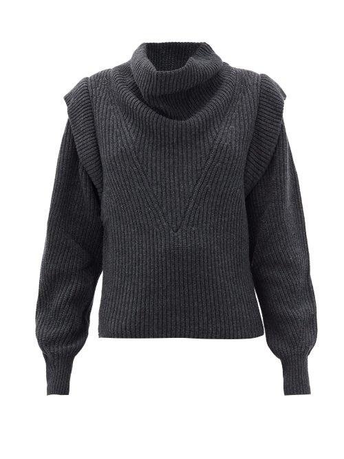 Matchesfashion.com Isabel Marant - Poppy Exaggerated-shoulder Wool & Cashmere Sweater - Womens - Grey