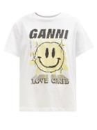 Ganni - Logo-print Jersey T-shirt - Womens - Yellow White