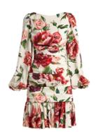 Matchesfashion.com Dolce & Gabbana - Silk Blend Charmeuse Rose And Peony Print Dress - Womens - White Multi