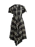 Matchesfashion.com Vivienne Westwood - Tartan Asymmetric Hem Linen Dress - Womens - Black Multi
