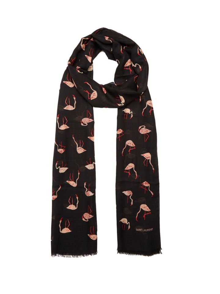 Saint Laurent Flamingo-print Wool Scarf