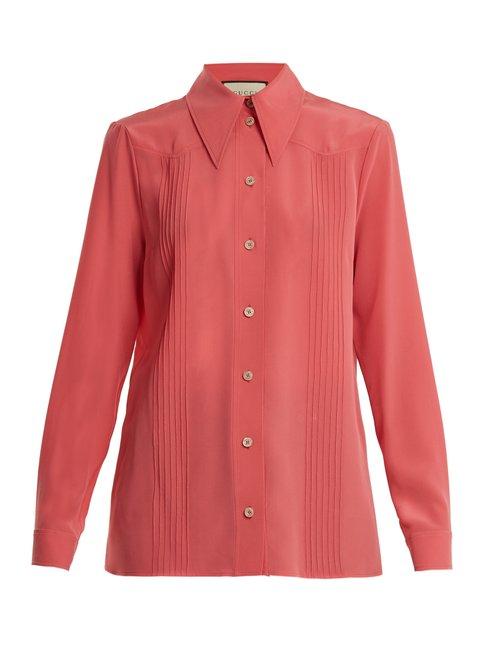 Matchesfashion.com Gucci - Point Collar Silk Crepe De Chine Blouse - Womens - Pink