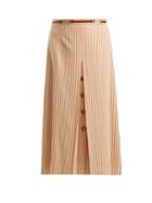 Matchesfashion.com Gucci - Inverted Pleat Pinstripe Wool Midi Skirt - Womens - Red Stripe