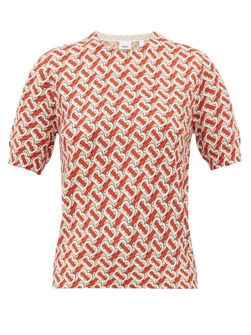 Matchesfashion.com Burberry - Tb Print Short Sleeved Wool Sweater - Womens - Red