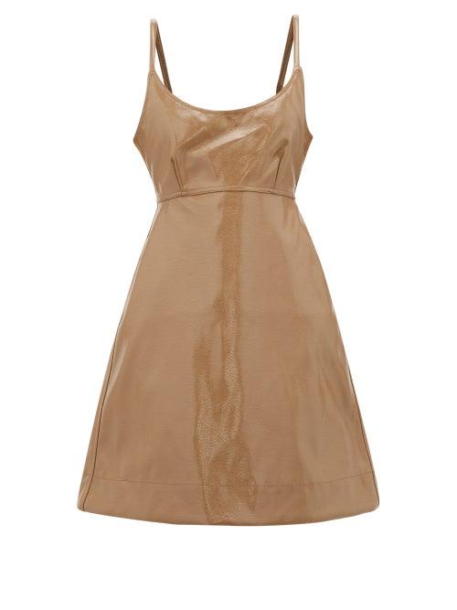 Matchesfashion.com Ganni - Tie-back Patent Faux-leather Dress - Womens - Beige