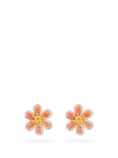 Matchesfashion.com Dolce & Gabbana - Flower Enamelled Clip Earrings - Womens - Gold