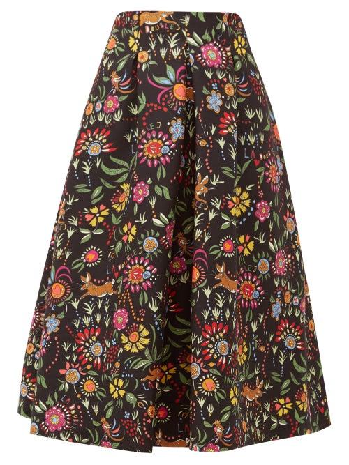 Matchesfashion.com La Doublej - Santa Monica Babe-print Wool-blend A-line Skirt - Womens - Black Print