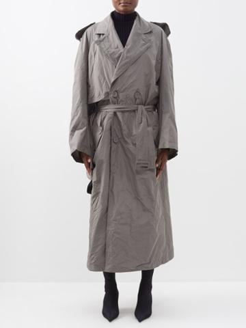 Balenciaga - Belted Crinkled-taffeta Trench Coat - Womens - Grey