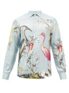 Etro - Bird-print Silk-twill Shirt - Mens - Blue Multi