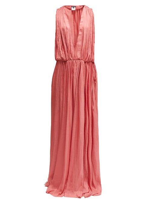 Matchesfashion.com Ann Demeulemeester - Ariana Plunge Neckline Satin Dress - Womens - Pink
