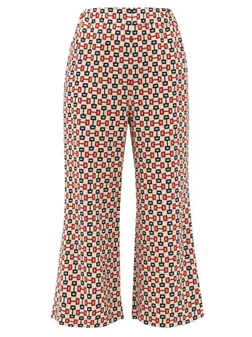 Matchesfashion.com Gucci - Horse-bit Print Cropped Crpe Trousers - Womens - Ivory