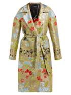 Matchesfashion.com Rochas - Belted Floral Brocade Coat - Womens - Green Multi