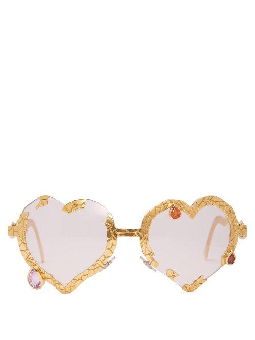 Matchesfashion.com Francis De Lara - My Bleeding Heart Garnet & Gold Plated Glasses - Womens - Gold