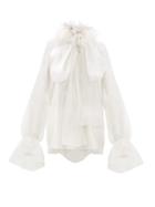 Matchesfashion.com Roksanda - Luana Feathered Silk Satin Organza Blouse - Womens - Ivory