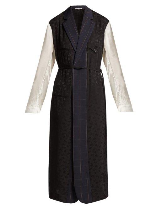 Matchesfashion.com Stella Mccartney - Panelled Twill, Jacquard And Satin Dress - Womens - Navy