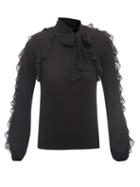 Giambattista Valli - Pussy-bow Ruffled-silk Cashmere-blend Sweater - Womens - Black