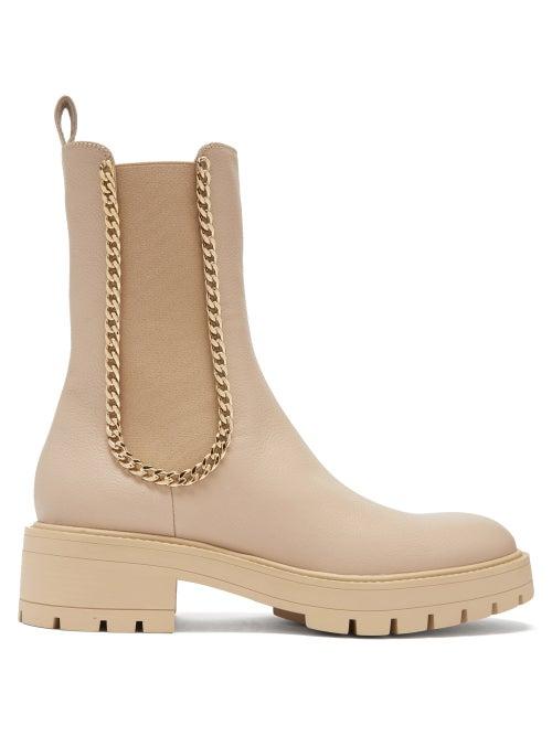 Aquazzura - Mason Chain-trim Leather Chelsea Boots - Womens - Beige