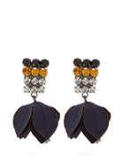 Matchesfashion.com Marni - Crystal Embellished Flower Drop Clip On Earrings - Womens - Navy