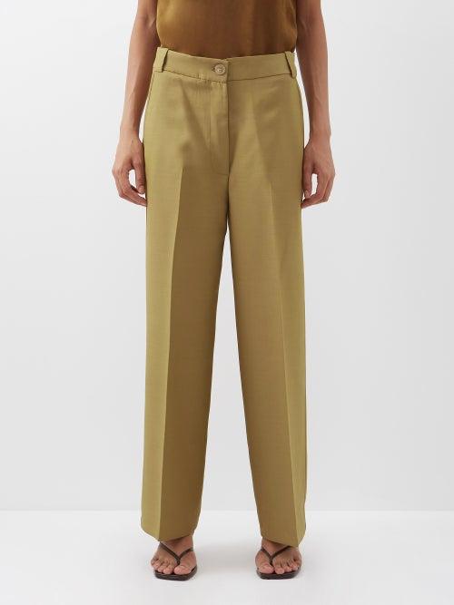 Khaite - Ian Wool-blend Wide-leg Trousers - Womens - Light Khaki