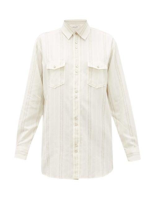 Matchesfashion.com Saint Laurent - Metallic-stripe Flap-pocket Shirt - Womens - Ivory