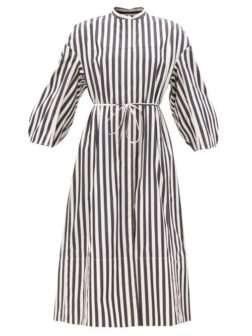 Jil Sander - Striped Belted Organic-cotton Dress - Womens - Black Stripe