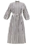 Jil Sander - Striped Belted Organic-cotton Dress - Womens - Black Stripe