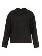 Matchesfashion.com Commas - Cuban Collar Slubbed Linen Poplin Shirt - Mens - Black