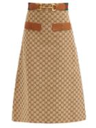 Gucci - Gg-jacquard Horsebit Cotton-blend Midi Skirt - Womens - Camel