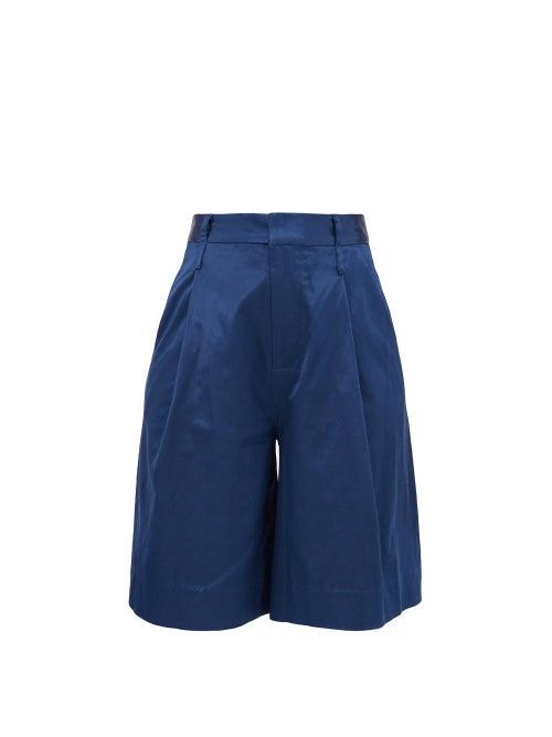Matchesfashion.com Staud - Noah Cotton-blend Charmeuse Shorts - Womens - Dark Blue