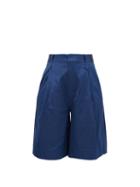 Matchesfashion.com Staud - Noah Cotton-blend Charmeuse Shorts - Womens - Dark Blue