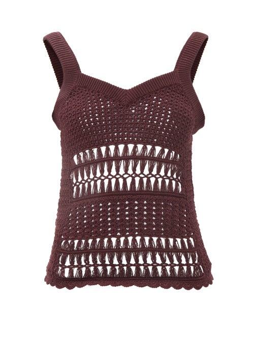 Wales Bonner - Djembe Crochet Cotton Vest - Womens - Burgundy