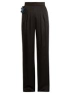 Matchesfashion.com Christopher Kane - Embellished Flower Satin Trousers - Womens - Black