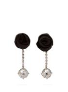 Matchesfashion.com Miu Miu - Rose And Crystal Embellished Drop Earrings - Womens - Black