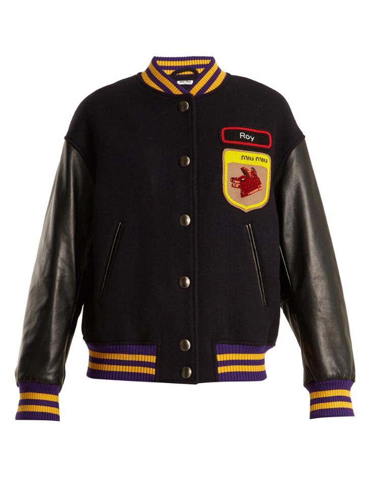 Miu Miu Embellished-appliqu Wool Bomber Jacket