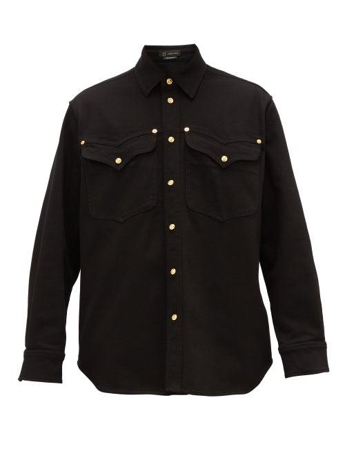 Matchesfashion.com Versace - Logo-debossed Buttons Denim Shirt - Mens - Black