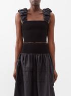 Aje - Allard Ruched-strap Knitted Top - Womens - Black