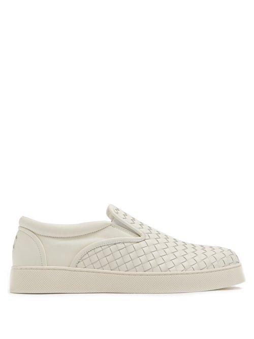 Matchesfashion.com Bottega Veneta - Dodger Slip On Intrecciato Leather Trainers - Mens - White