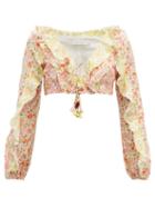 Matchesfashion.com Zimmermann - Goldie Ruffle Trimmed Cropped Linen Top - Womens - Pale Yellow