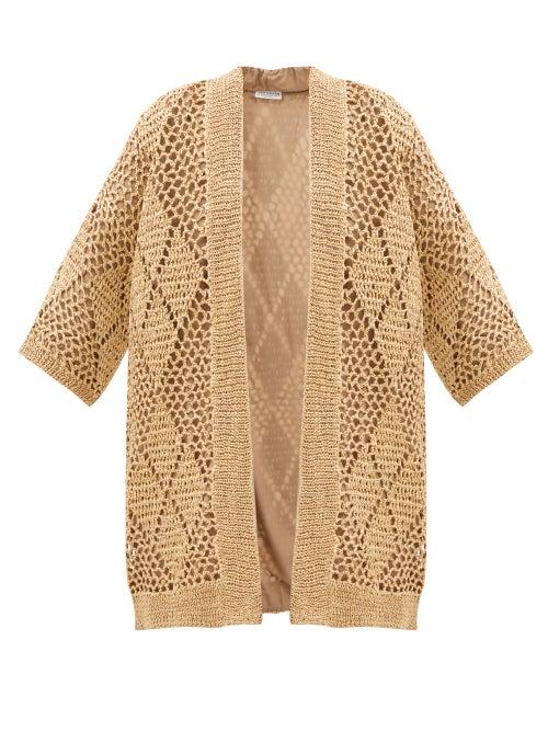 Brunello Cucinelli - Argyle Crocheted Cardigan - Womens - Beige
