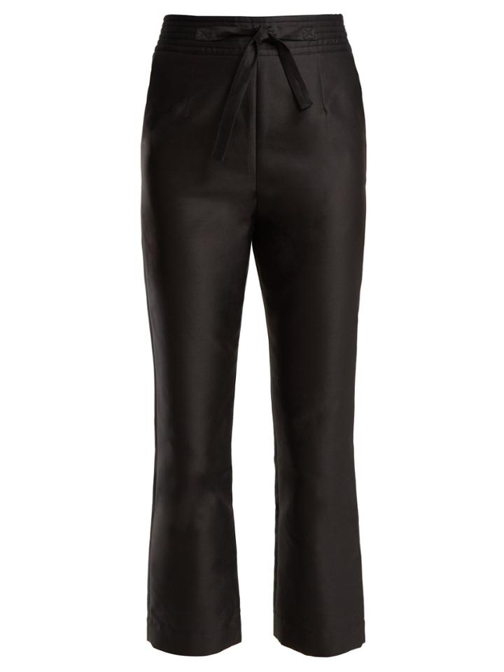 Isa Arfen Tie-waist Straight-leg Satin Cropped Trousers