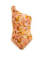 Matchesfashion.com Zimmermann - Mae One-shoulder Swirl-print Swimsuit - Womens - Orange Print