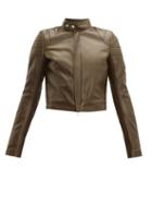 Matchesfashion.com Bottega Veneta - Cropped Leather Biker Jacket - Womens - Khaki